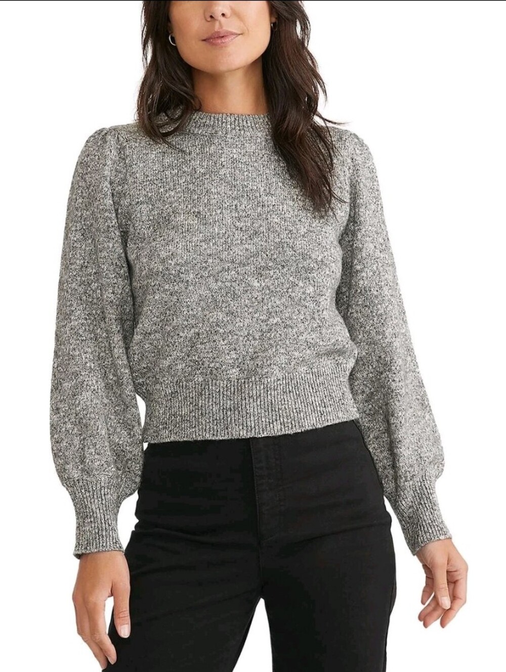Marine Layer Alma Gray Puff Sleeve Crew Sweater Size Small